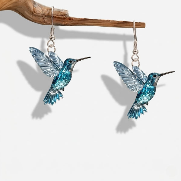 Blå krystal kolibri øreringe