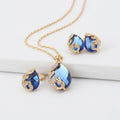Blue crystal necklace + blue crystal earrings set in gold