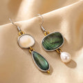 Brincos Vintage Verdes e Brancos com Pedras
