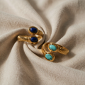 Bohemian Gold Lapis Lazuli Turquoise Adjustable Ring