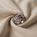 SILVER RAINBOW GEMSTONE BURST RING