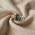 Retro rund ring med agatkant og blad