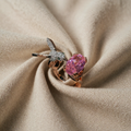 Adjustable Hummingbird Gemstone Ring – Zircon, 14K Gold Plated