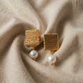 Woven Square Pearl Drop Earrings