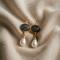 Geometry Black Stone and Pearl Earrings
