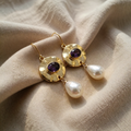 Pearl Earrings with Purple Zirconia