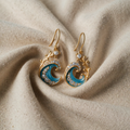 Golden Earrings with Shimmering Ocean Waves