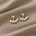 Heart Studs with Pearl Ear Jacket