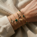 Hallow Heart Green Crystal Stone Bracelet Set