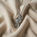 Silver Necklace with Seahorse and Opal