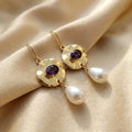 Pearl Earrings with Purple Zirconia
