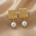 Woven Square Pearl Drop Earrings