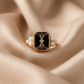 Vintage sort perle guldring