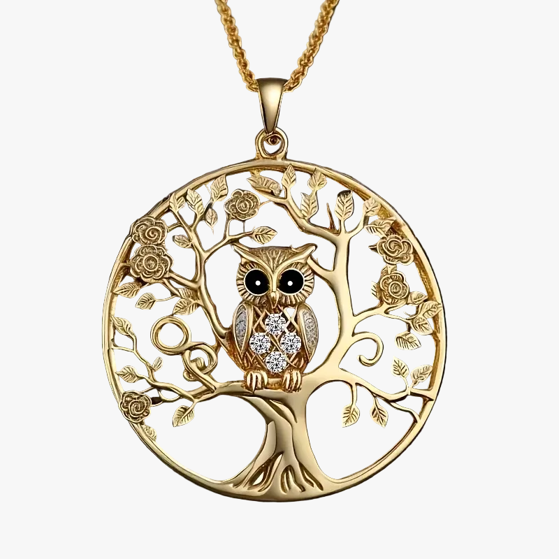 Golden Owl Tree of Life Necklace