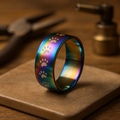 Rainbow handcrafted stainless steel paw print ring