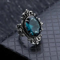 Anel Vintage Oval Prata Zircónia Azul