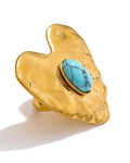 Vintage guldindlagte turkis hjerteøreringe, ring og armbåndssæt