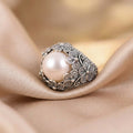 Floral Filigree Moonstone Dome Ring