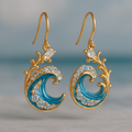 Brincos de Ouro com Ondas do Mar Brilhantes