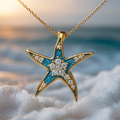 Colar com Estrela do Mar Azul Claro e Opala