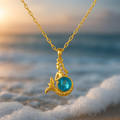 Colar de ouro com cristal azul