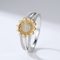 ANEL DE PRATA, OURO, GIRASSOL E DIAMANTES