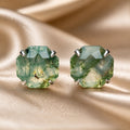 Moss Agate Octagonale Stud Øreringe